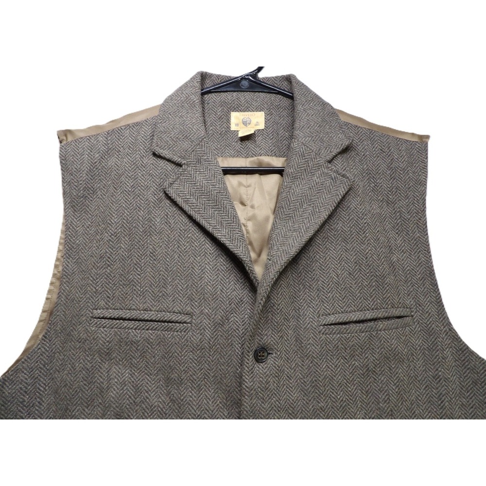 Trevero Wool Blend Herringbone Tweed Vest Men XL Brown Button Sport Coat Formal - Picture 6 of 16